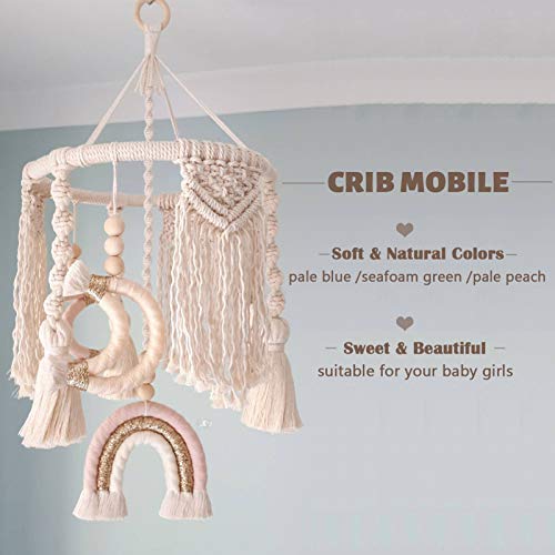 Macrame Rainbow Moon Baby Crib Nursery Mobile Wall Hanging Decor Baby Crib Mobile For Girls Ceiling Mobile Fiber Wall Art #TOP1