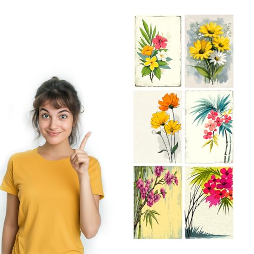 Image of SiddArtify Tropical Floral Wall Art Prints Set - Botanical Flower Poster Decor for Living Room Bedroom Office - 8x12 Sticker Pack of 6