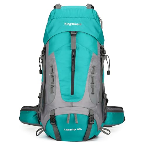 King'sGuard 60L Hiking Backpack Large Waterproof Camping Backpack for Men and Women Lightweight Frameless Backpacking Backpack with Rain Cover (Lake Blue)