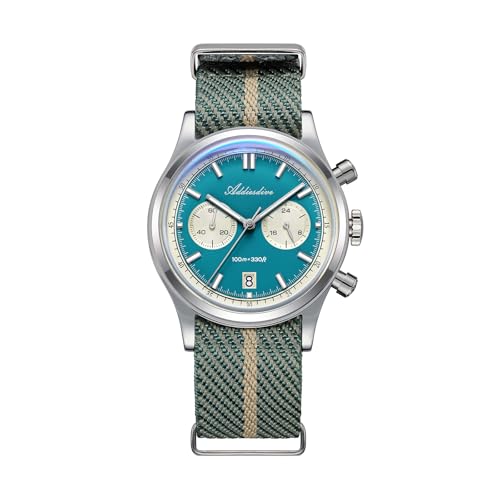ADDIESDIVE Chronograph Watches for Men Quartz Movement 100 M Waterproof Super Lume Blue Owl Dial Men Sports Watch Nylon Strap