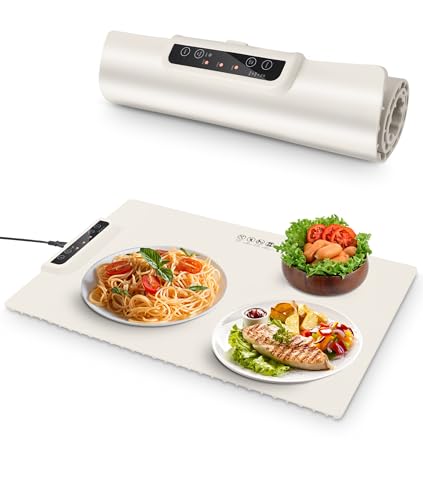 El Mejor Listado de Calentadores de comida . 48 Bandeja de Calentamiento electrico para alimentos portátil, con 3 ajustes de temperatura, tapete calentador de comida enrollable de silicona para bufés, fiestas, viajes y la vida...
