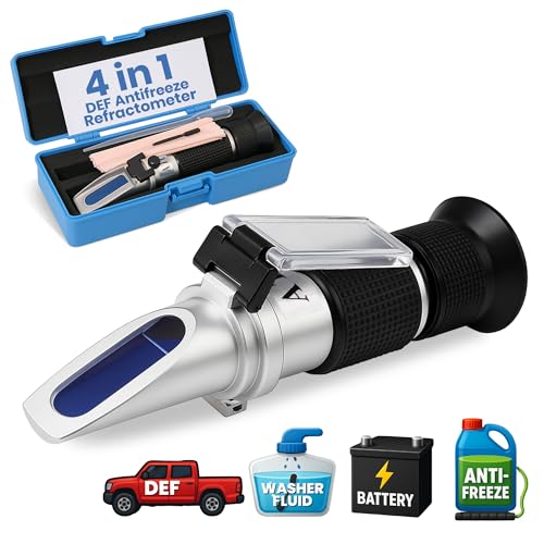 4-in-1 Refractometer for Ethylene & Propylene Glycol Antifreeze DEF Battery Acid & Windshield Fluid Accurate ATC Tester with C Scale for Coolant Freezing Point & SRFI Automotive & Industrial Use
