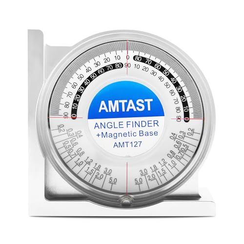 AMTAST Angle Gauge High-Visibility Angle Finder Angle Inclinometer with Magnetic Base Tilt Degree Meter with Dual Level Bubble Back Comparison Table Angel Meter for Civil Engineering (Model AMT127)