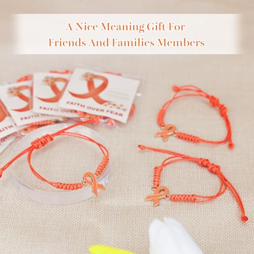 5/10 Pcs Leukemia Awareness Bracelets with Independent Package of Each Piece, Adjustable Orange Ribbon Bracelets for Multiple Sclerosis Kidney Cancer ADHD Awareness, Charity Public Activity Supplies3