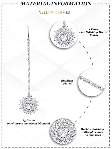 Yellow Chimes Maang Tikka for Women Beautiful AD/American Diamond Studded Rhodium Plated Crystal Maang Tikka for Women and Girls. - Image 4