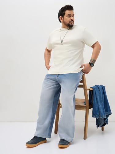 Image of Urbano Plus Men's Loose Baggy Fit Heavy Washed Faded Denim Jeans Non-Stretchable