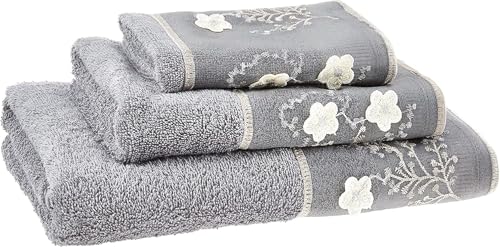 Zahari Home 3 Piece Bath Towels Set for Bathroom Bath Hand & Wash Cloths Decorative Stylish Plush Cotton Washcloths - Showering Face & Body Washing Airbnb Essentials & Host Accessories Grey