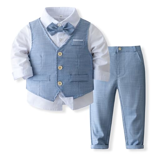 Image of Baby Boys' 4-Piece Vest Set with Dress Shirt, Vest, Pants, and Tie