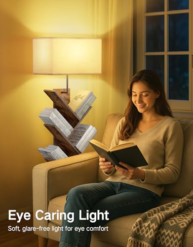 9 Tier Tree Bookshelf with Light, Remote & Timer, Modern Tall Floor Standing Book Shelf, Narrow Wood Bookcase, Small Book Organizer Shelves for Living Room, Bedroom, Office - Image 3
