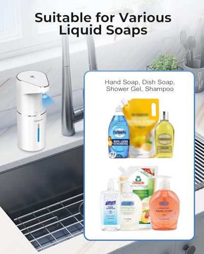 Image of Automatic Soap Dispenser, Sensor Hand Wash Dispenser with 3-Speed Adjustable Foaming Handwash Dispenser, 1200mAh Battery with Auto-Clean, Touchless for Home Bathroom, Office, Kitchen(Liquid)