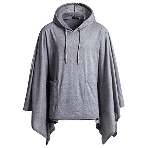 Men\'s Pullover Hooded Sweatshirt, Men\'s Poncho Cape Hoodie Fashion Coat Cardigan Pullover Cloak Gray