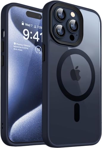 Elzzi Magnetic Cover for iPhone 15 Pro Max Case [MIL-Grade Drop Tested & Compatible with MagSafe] Translucent Matte TPU + Hard PC Back Cover, Anti-Scratch Shockproof Case (6.7 Inch, Titanium Blue)