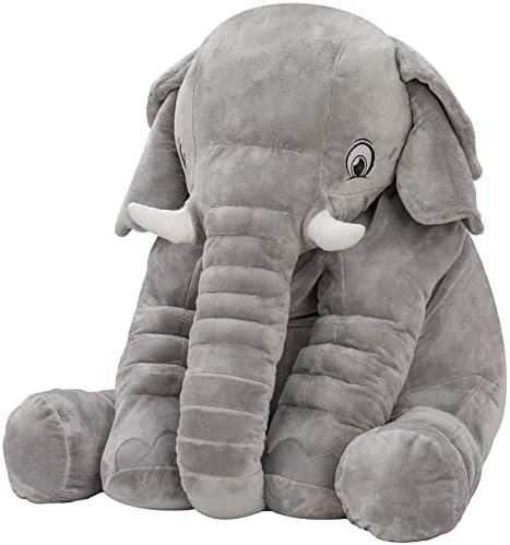 OHKIDS 33” Giant Elephant Stuffed Animals, Large Stuffed Elephant Plush Toy Set with Felt Apples & Bananas & Basket, Toddlers Soft Toy Elephant Plush Gift for Kids Ages 3+