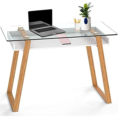 bonVIVO Bonstato Mesa Auxiliar de Vidrio y Madera con Bandeja para Revistas Cover