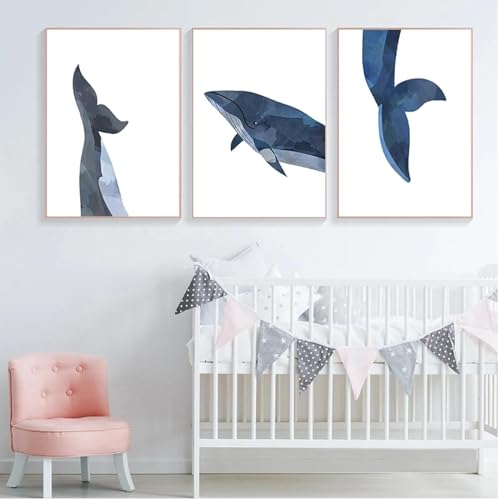 Affiche baleine sur toile 30x45 cm avec 3 cadres pour salon