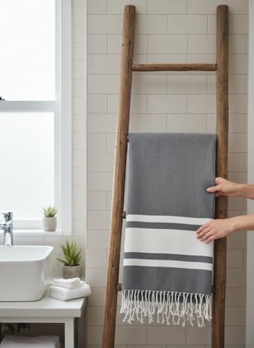 Fouta de Plage XXL - Serviette Grande Taille– Drap de Bain Grande Taille Hammam, Sauna, Spa – Fouta Plage 100x200 cm - 100% Coton (Gris Foncé, Unité)