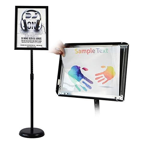 Adjustable Heavy Duty Pedestal Sign Holder Floor Stand, Sign Stand Poster Stand, Standing Floor, 11 x 17 inch, Vertical & Horizontal View, Outdoor Indoor Standing Display Sign Holders Aluminum Black Cover