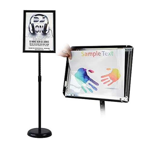T-Sign Verstelbare voetstuk Poster Stand Aluminium Snap Open Frame voor 8,5 x 11 inch graphics, zowel verticale als horizontale weergave teken weergegeven - kleur zwart, ronde basis