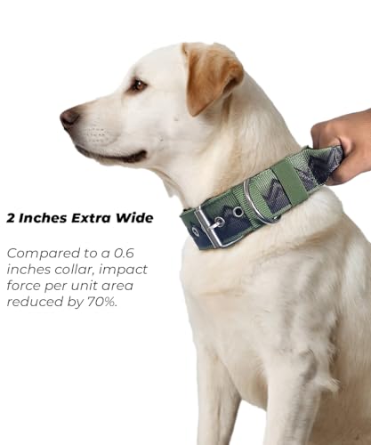 Hundehalsband Große Hunde NeckShield Kontroll - 5 cm Breit Halsband Hund mit Extra Dicker Polsterung und Griff, SGS-Zertifizierte Sicherheit, Professioneller Schutz 50-58cm, GRÜN