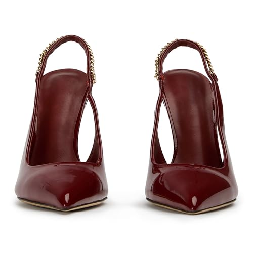 Slingback High Heels for Women Patent Leather Pointed Toe Stiletto Stretch Metal Strap Slip On Backless Pumps Casual Dress Shoes4