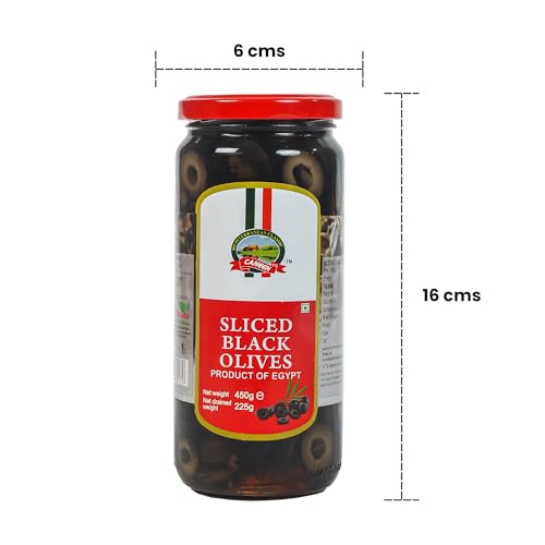 Image of CANEEN Sliced Black Olives - 450 gm (Pack of 1) Perfect for Salads, Pizzas, and Snacks | Fresh and Delicious | Ready to Eat