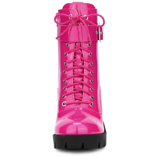 Allegra K Women's Zip Platform Chunky Heel Combat Boots3