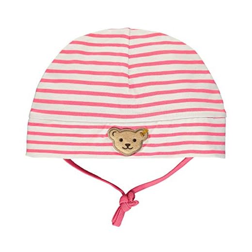 Steiff - Gorro de punto para niña, diseño de rayas y oso de peluche fucsia/blanco 45 cm