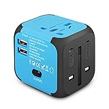 GOLDFOX Universal Travel Adapter, Worldwide International Plug Adapter with 2 USB Ports, European Tr