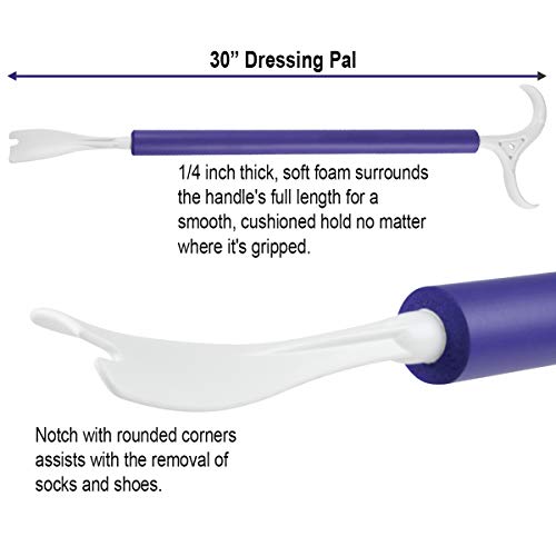 4-in-1 Dressing Stick - 30\" Dressing Pal. Long Handled Shoe Horn, Reach Hook, Sock and Shoe Remover. Full Length Cushioned Grip Mobility Aid for Seniors, Elderly, Disabled, Post Surgery Rehab.