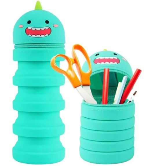 Estojo Retrátil em Silicone Divertido – Colorido, Macio e Espaçoso | Organizador Escolar Compacto para Escola, Faculdade e Escritório (Monstrinho Azul)