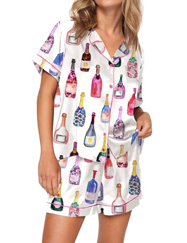 Image of SHESHOW Satin Pajamas for Women Set Preppy Animals Pjs Short Sleeve Shorts 2 Piece Loungewear Sets XS-XXL