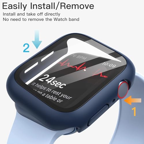 Image of Case with Screen Protector for Apple Watch SE 3 /2 /1 (2025 /2022 /2020) / Series 6 5 4 40mm, Overall Protective Cover, Built-in Tempered Glass Film High Sensitivity, 2 Pack (Blue)