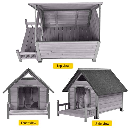 Dog House for Outdoor/Indoor, Weatherproof Outdoor Kennel for Large Dogs, Chew-Resistant Iron Frame & Asphalt Roof (Grey, L) - Thumbnail 4