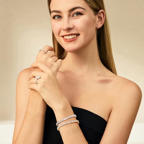 1.2-12 CTTW Moissanite Tennis Bracelet for Women, Adjustable 2-5mm D Color VVS1 Round Cut Moissanite Bolo Bracelet, 18K Gold Plated 925 Sterling Silver Simulated Diamond Bracelet Gifts for Women Her2