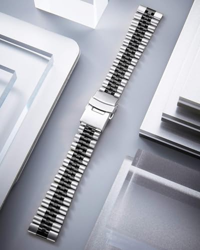 BINLUN Stainless Steel Watch Strap Replacement Metal Watch Bracelet 18mm 20mm 22mm 24mm 26mm Smart Watch Band for Men Women in Silver, Gold, Black, Rose Gold, Two Toned with Safety Deployment Clasp