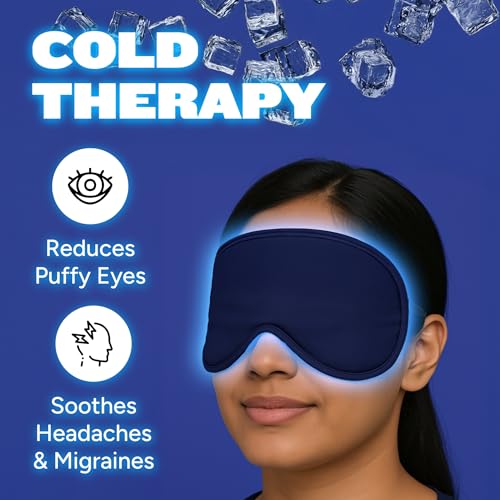 Image of Eye Mask with Cooling Gel Technology for Dark Circles, Puffy Eyes, Redness, Migraine & Headache Relief | Jumbo Size | Soft Silk | For Men & Women (Black, pack of 2)