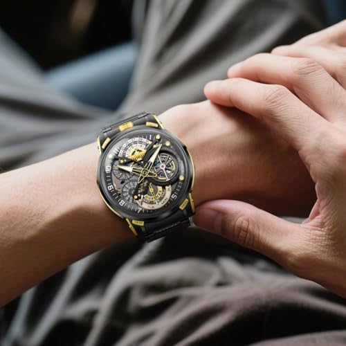 Image of OLEVS GELATU Mens Watch Automatic Tourbillon Wristwatch Skeleton Mechanical Self Winding 50M Waterproof Sapphire Crystal Square Male Watches Yellow /White /Black /Green