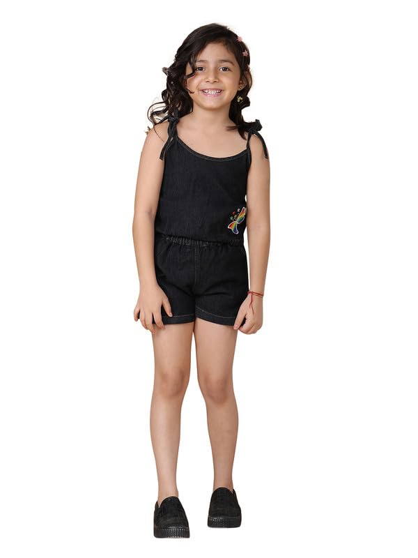 Image of superminis Girl's Denim Solid Top And Trouser Co-Ords Set Dress | Stylish & Comfortable