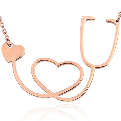 AOCHEE Doctor Nurse Stethoscope Necklace with Heart Silver Charm Pendent2