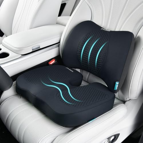 Image of Car Seat Cushion and Back Support for Office Chair Memory Foam Chair Cushions Pressure Relief Seat Pads with Gel Massage Point Lumbar Support Relief Sciatica & Tailbone (Black)