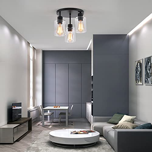 image for IHENGYANLT 3-Light Industrial Farmhouse Black Matte Light Fixtures Cei