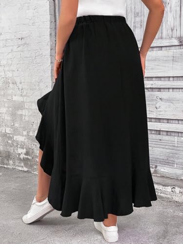 MakeMeChic Women's Plus Size Casual Ruffle Swing Skirt High Waisted High Low Hem Maxi Long Skirts Cowboy Chic2