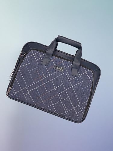 Image of ZOUK Blue Executive Laptop Bag for Men | Vegan Leather Office Briefcase with Padded 15.6 Inch Laptop Compartment, Shoulder Strap & Trolley Sleeve | Water-Resistant Work & Travel Bag |