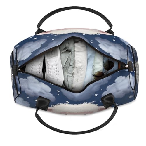 Cartoon Sheep Custom Travel Bag, Personalized Duffle Bag with Initials Name, Lamb Cloud Sports Dance Gym Tote Bags Weekender Overnight Bags for Women Men4