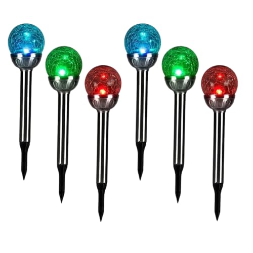 Fabulouz Garden Solar Crackle Glass Ball Stake Lights – 6 Pack RGB LED, Color-Changing, Solar Powered Outdoor Pathway & Decorative Lights for Patio, Yard, Weatherproof & Easy to Install