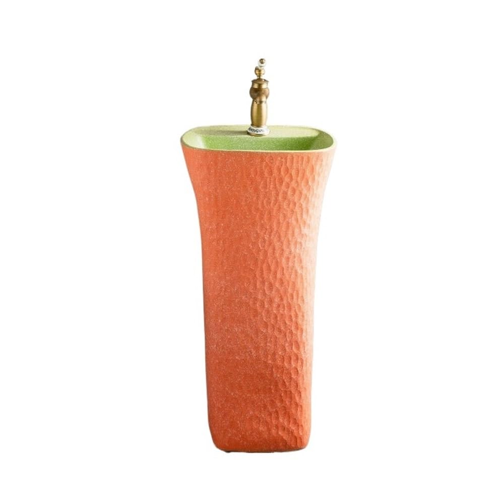 Free-Standing Ceramic Pedestal Sink Integrated Wash Basin with Faucet and Drain for Courtyard Balcony Bathroom Lavatory Column