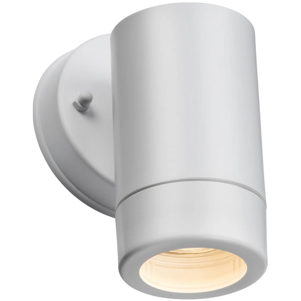 IP54 White Finish Polycarbonate Single Outdoor GU10 Wall Light Down Spot Light Ideal for Coastal, Shore, Sea Side Areas