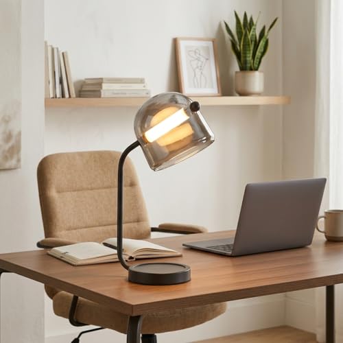 Image of Table Lamp 3-Color CCT (Warm + Natural + Cold White) LED Metal & Glass Shade Desk Light for Bedroom Living Room Study Office Home Decor