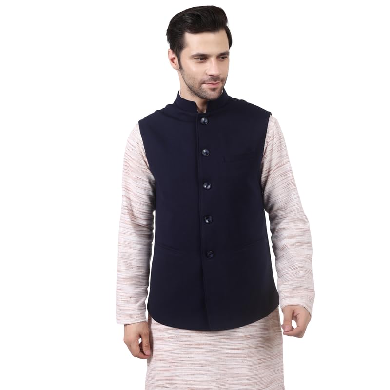 Men's Poly Viscose Nehru Jacket with Mandarin Collar | Fully Fused Tapta Astar Lining | Ethnic Waistcoat for Wedding & Celebrations-image-11