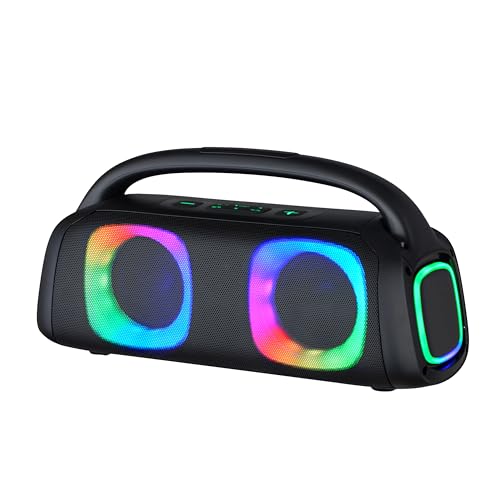 IQ Sound IQ-3540BT Portable Bluetooth Speaker with RGB Lights, TWS, Enhanced Stereo Sound, Voice Assistant Control, Hands-Free Mic, RGB Lighting Modes, A2DP Bluetooth, USB/Micro SD/FM Radio Inputs